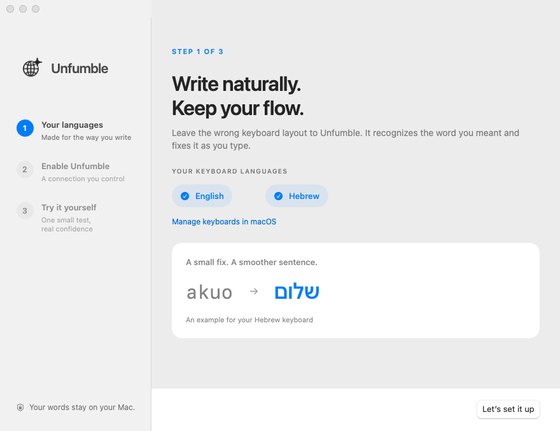 Onboarding step 1: Unfumble detects your keyboard languages